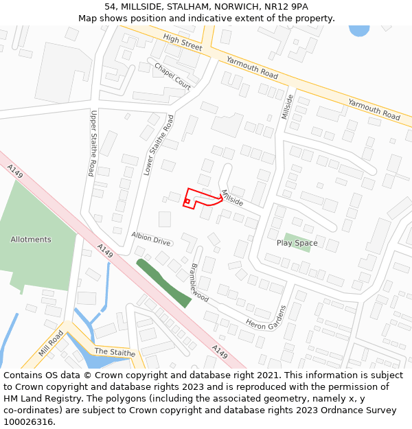 54, MILLSIDE, STALHAM, NORWICH, NR12 9PA: Location map and indicative extent of plot