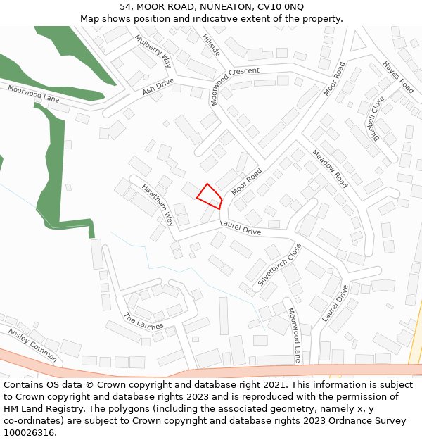 54, MOOR ROAD, NUNEATON, CV10 0NQ: Location map and indicative extent of plot