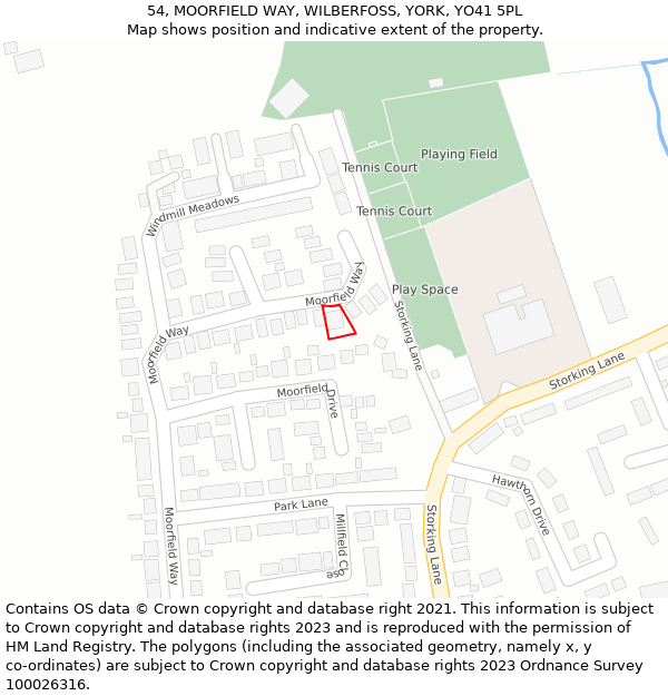 54, MOORFIELD WAY, WILBERFOSS, YORK, YO41 5PL: Location map and indicative extent of plot