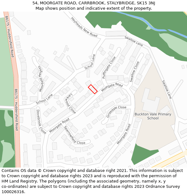 54, MOORGATE ROAD, CARRBROOK, STALYBRIDGE, SK15 3NJ: Location map and indicative extent of plot