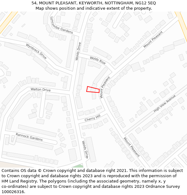 54, MOUNT PLEASANT, KEYWORTH, NOTTINGHAM, NG12 5EQ: Location map and indicative extent of plot