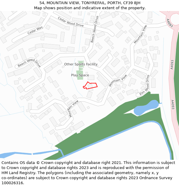 54, MOUNTAIN VIEW, TONYREFAIL, PORTH, CF39 8JH: Location map and indicative extent of plot