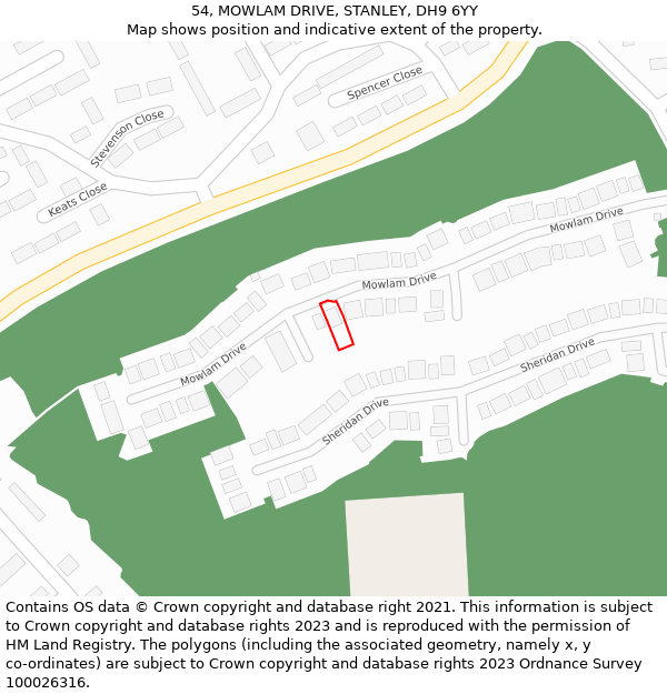 54, MOWLAM DRIVE, STANLEY, DH9 6YY: Location map and indicative extent of plot
