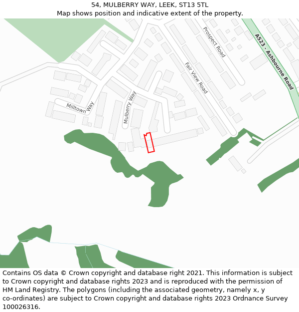 54, MULBERRY WAY, LEEK, ST13 5TL: Location map and indicative extent of plot