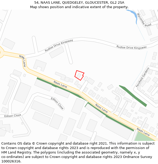 54, NAAS LANE, QUEDGELEY, GLOUCESTER, GL2 2SA: Location map and indicative extent of plot