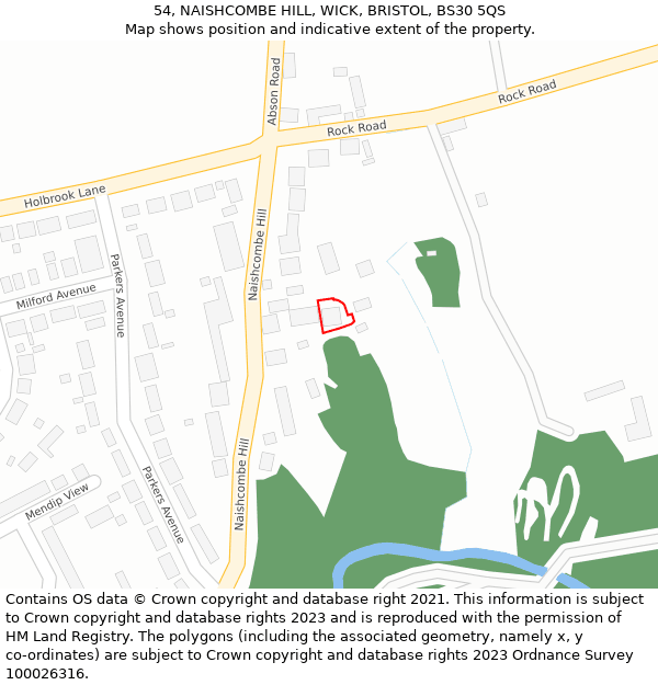 54, NAISHCOMBE HILL, WICK, BRISTOL, BS30 5QS: Location map and indicative extent of plot