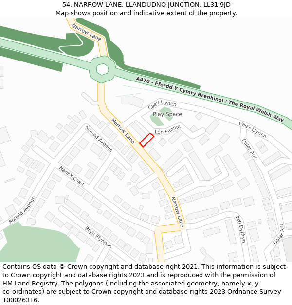 54, NARROW LANE, LLANDUDNO JUNCTION, LL31 9JD: Location map and indicative extent of plot