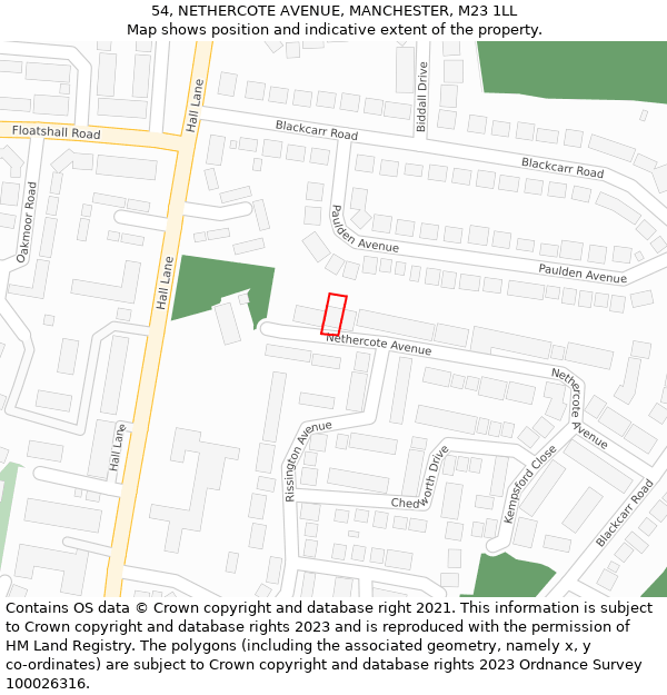 54, NETHERCOTE AVENUE, MANCHESTER, M23 1LL: Location map and indicative extent of plot