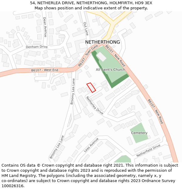 54, NETHERLEA DRIVE, NETHERTHONG, HOLMFIRTH, HD9 3EX: Location map and indicative extent of plot