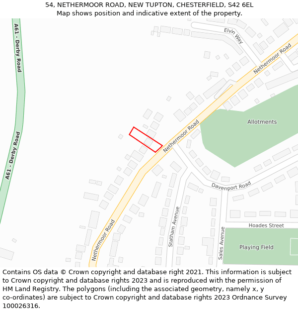 54, NETHERMOOR ROAD, NEW TUPTON, CHESTERFIELD, S42 6EL: Location map and indicative extent of plot