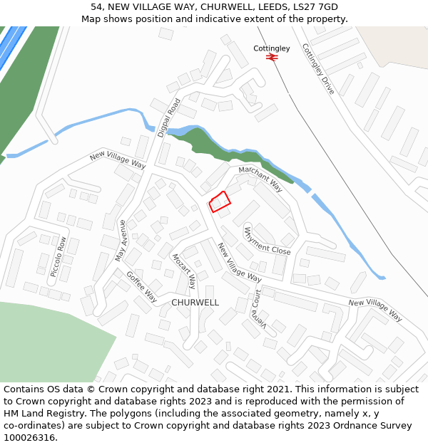 54, NEW VILLAGE WAY, CHURWELL, LEEDS, LS27 7GD: Location map and indicative extent of plot