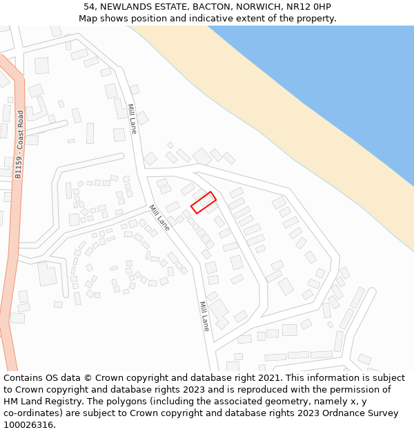 54, NEWLANDS ESTATE, BACTON, NORWICH, NR12 0HP: Location map and indicative extent of plot