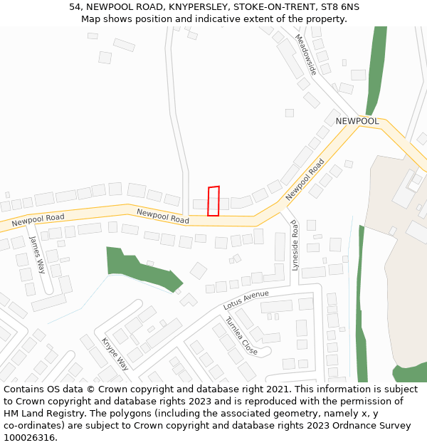 54, NEWPOOL ROAD, KNYPERSLEY, STOKE-ON-TRENT, ST8 6NS: Location map and indicative extent of plot