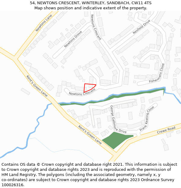 54, NEWTONS CRESCENT, WINTERLEY, SANDBACH, CW11 4TS: Location map and indicative extent of plot
