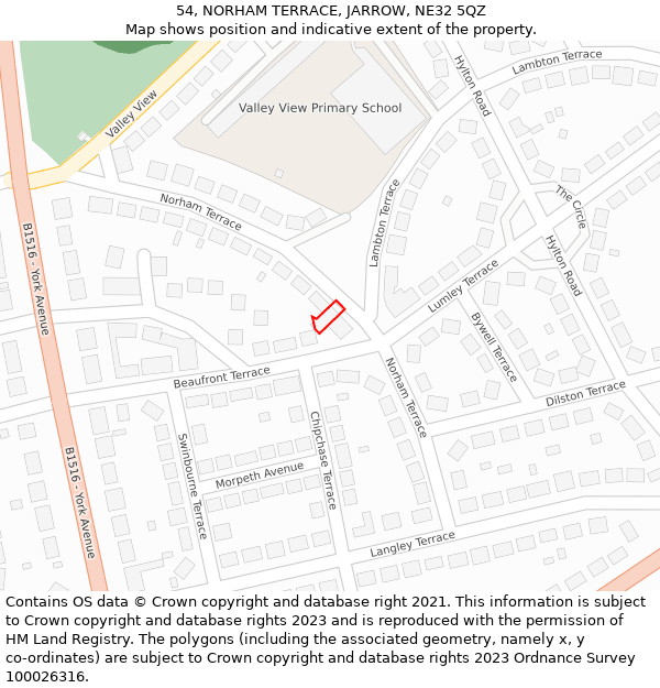54, NORHAM TERRACE, JARROW, NE32 5QZ: Location map and indicative extent of plot