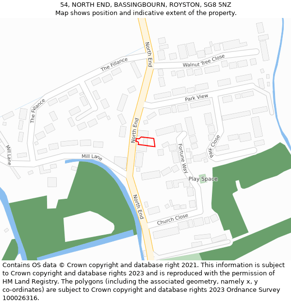 54, NORTH END, BASSINGBOURN, ROYSTON, SG8 5NZ: Location map and indicative extent of plot