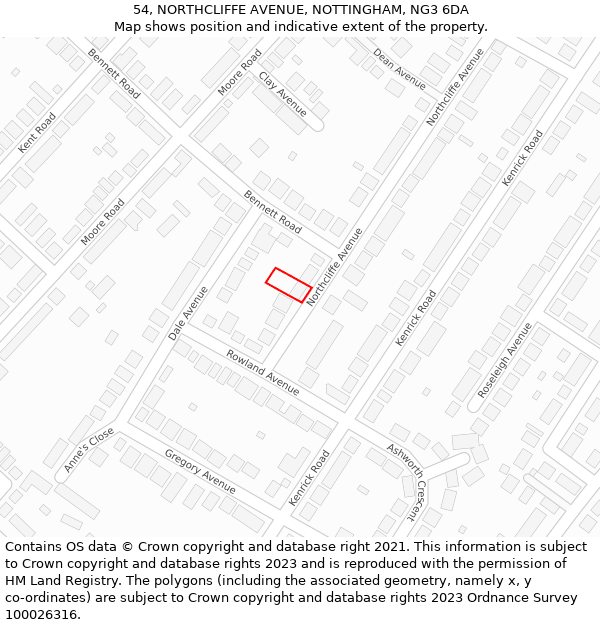 54, NORTHCLIFFE AVENUE, NOTTINGHAM, NG3 6DA: Location map and indicative extent of plot