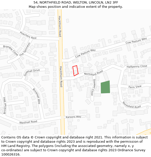 54, NORTHFIELD ROAD, WELTON, LINCOLN, LN2 3FF: Location map and indicative extent of plot