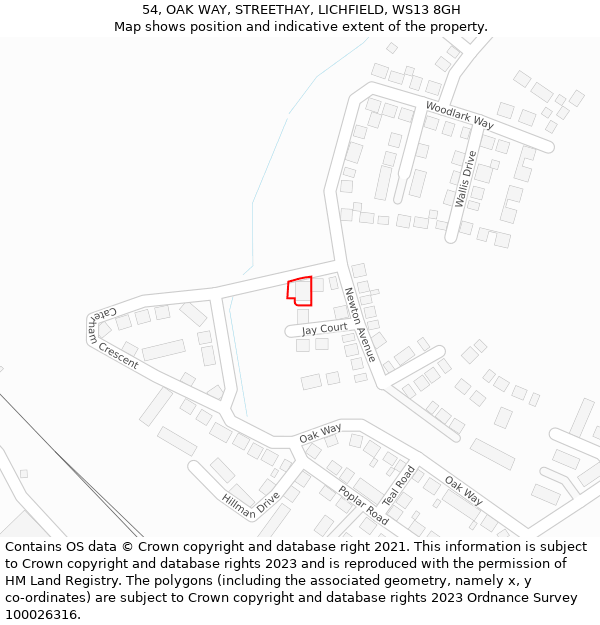 54, OAK WAY, STREETHAY, LICHFIELD, WS13 8GH: Location map and indicative extent of plot