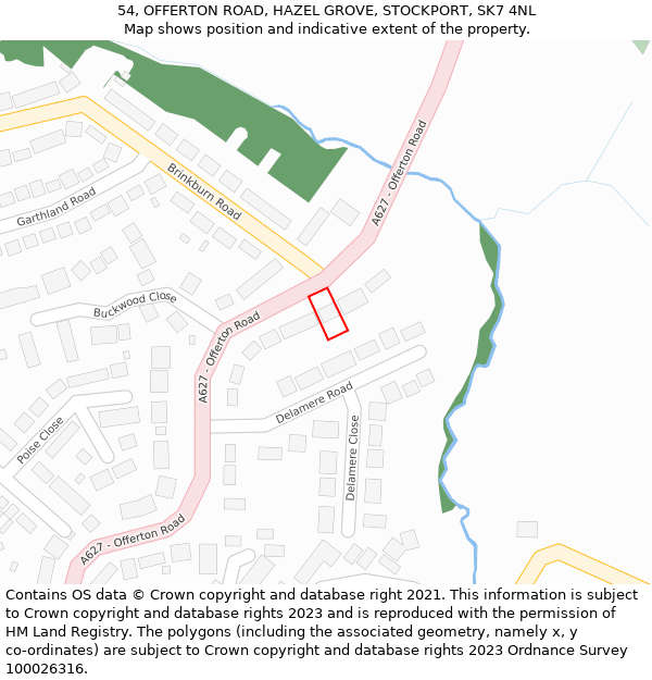 54, OFFERTON ROAD, HAZEL GROVE, STOCKPORT, SK7 4NL: Location map and indicative extent of plot