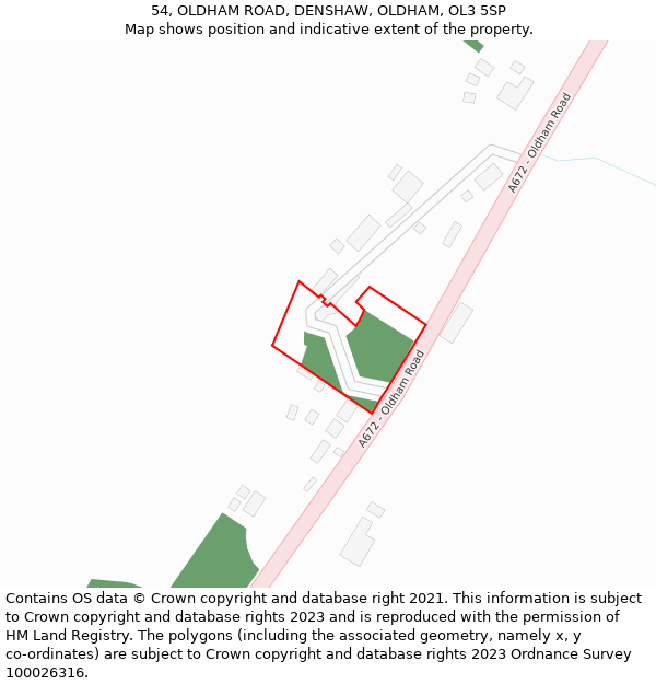 54, OLDHAM ROAD, DENSHAW, OLDHAM, OL3 5SP: Location map and indicative extent of plot