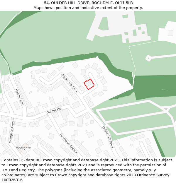 54, OULDER HILL DRIVE, ROCHDALE, OL11 5LB: Location map and indicative extent of plot
