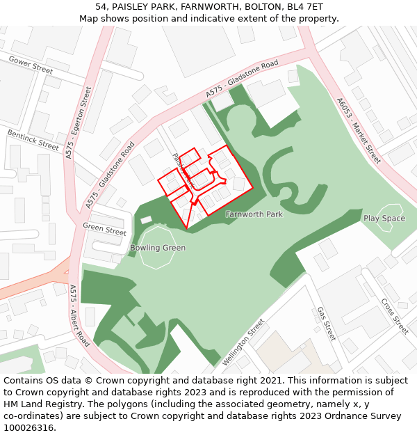 54, PAISLEY PARK, FARNWORTH, BOLTON, BL4 7ET: Location map and indicative extent of plot