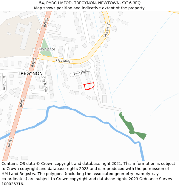 54, PARC HAFOD, TREGYNON, NEWTOWN, SY16 3EQ: Location map and indicative extent of plot