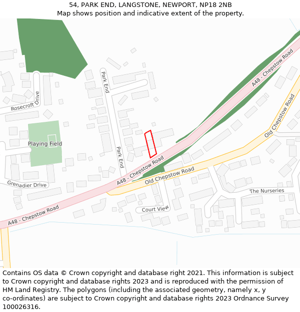 54, PARK END, LANGSTONE, NEWPORT, NP18 2NB: Location map and indicative extent of plot