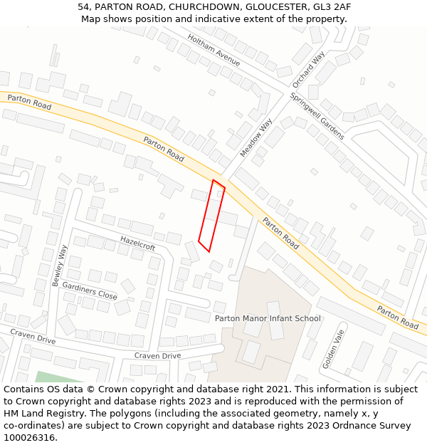 54, PARTON ROAD, CHURCHDOWN, GLOUCESTER, GL3 2AF: Location map and indicative extent of plot