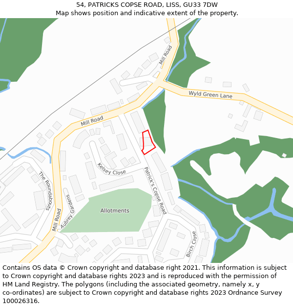54, PATRICKS COPSE ROAD, LISS, GU33 7DW: Location map and indicative extent of plot