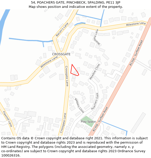 54, POACHERS GATE, PINCHBECK, SPALDING, PE11 3JP: Location map and indicative extent of plot