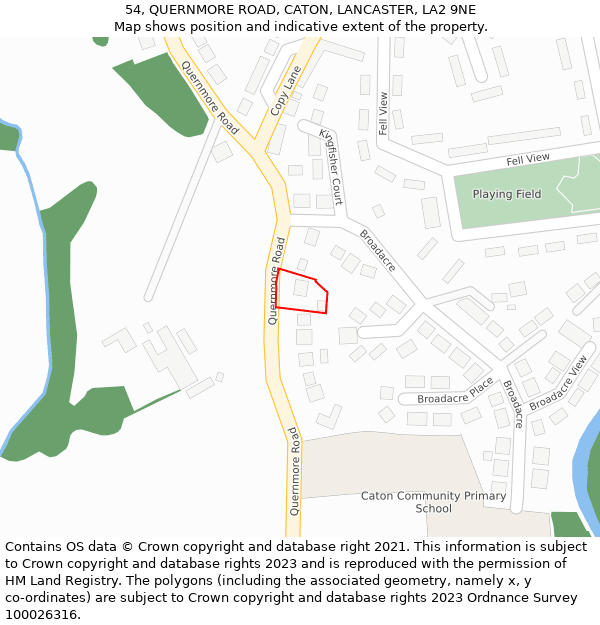54, QUERNMORE ROAD, CATON, LANCASTER, LA2 9NE: Location map and indicative extent of plot