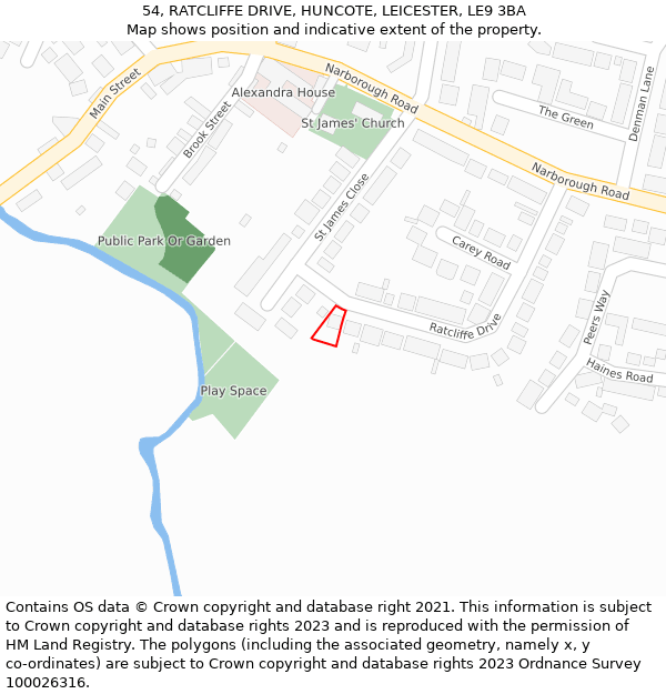 54, RATCLIFFE DRIVE, HUNCOTE, LEICESTER, LE9 3BA: Location map and indicative extent of plot