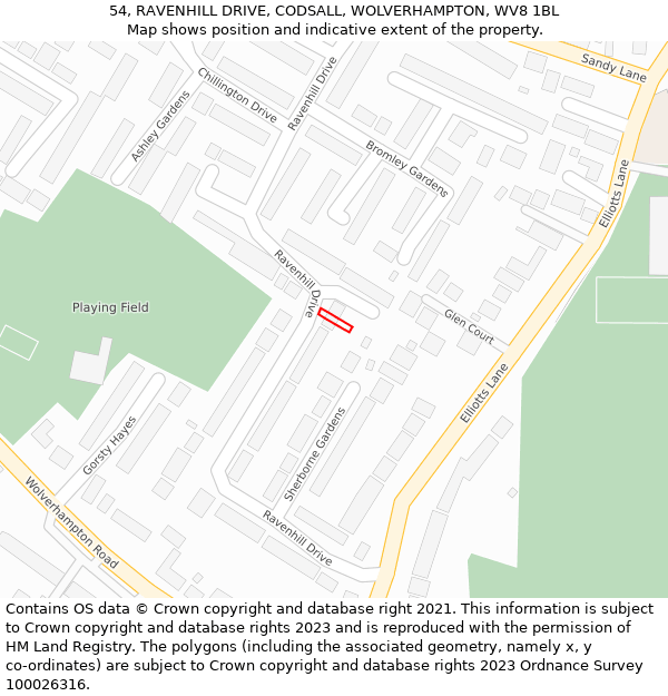 54, RAVENHILL DRIVE, CODSALL, WOLVERHAMPTON, WV8 1BL: Location map and indicative extent of plot