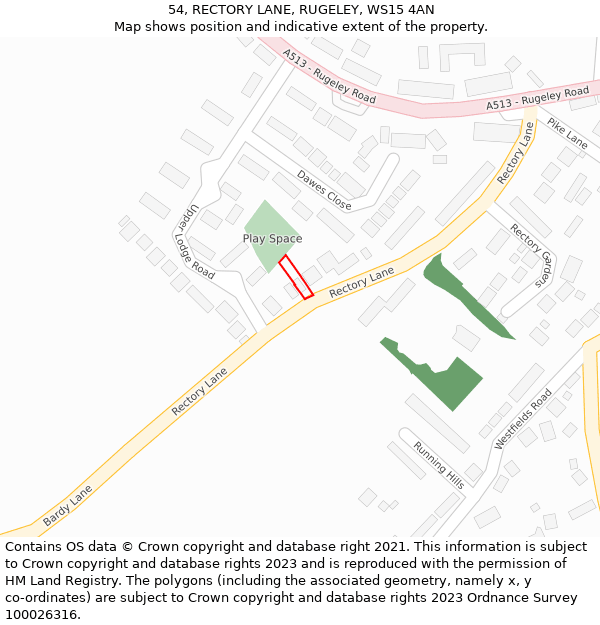 54, RECTORY LANE, RUGELEY, WS15 4AN: Location map and indicative extent of plot
