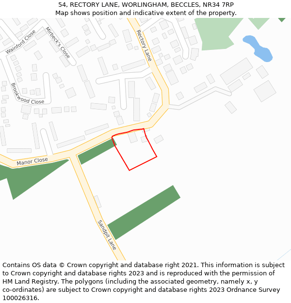 54, RECTORY LANE, WORLINGHAM, BECCLES, NR34 7RP: Location map and indicative extent of plot