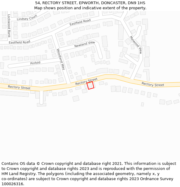 54, RECTORY STREET, EPWORTH, DONCASTER, DN9 1HS: Location map and indicative extent of plot