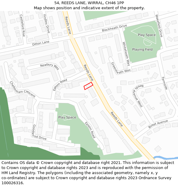 54, REEDS LANE, WIRRAL, CH46 1PP: Location map and indicative extent of plot