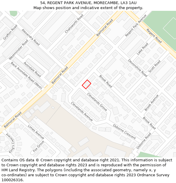 54, REGENT PARK AVENUE, MORECAMBE, LA3 1AU: Location map and indicative extent of plot