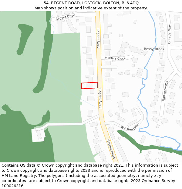 54, REGENT ROAD, LOSTOCK, BOLTON, BL6 4DQ: Location map and indicative extent of plot