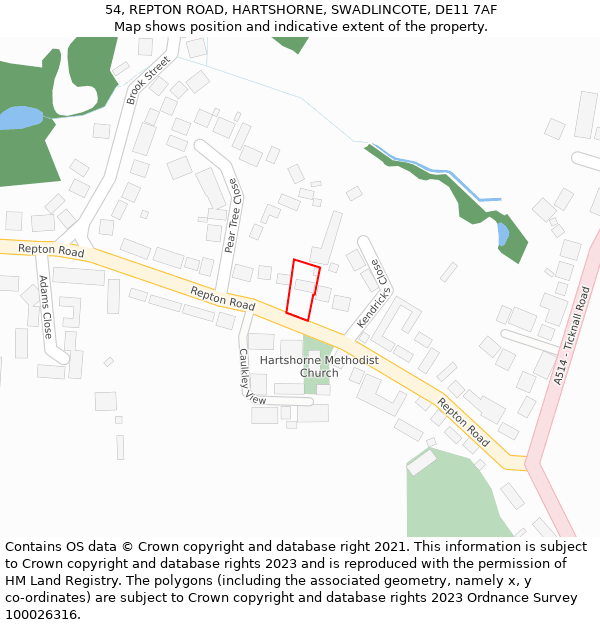 54, REPTON ROAD, HARTSHORNE, SWADLINCOTE, DE11 7AF: Location map and indicative extent of plot