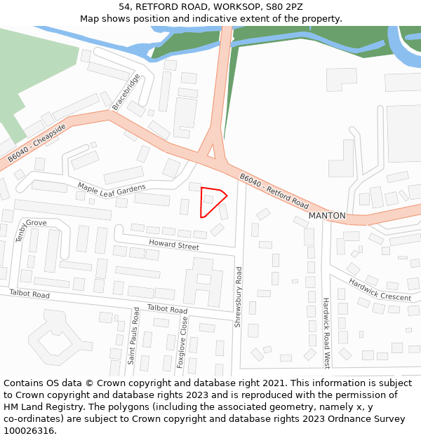 54, RETFORD ROAD, WORKSOP, S80 2PZ: Location map and indicative extent of plot