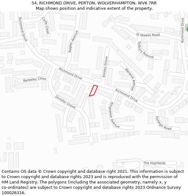 54, RICHMOND DRIVE, PERTON, WOLVERHAMPTON, WV6 7RR: Location map and indicative extent of plot