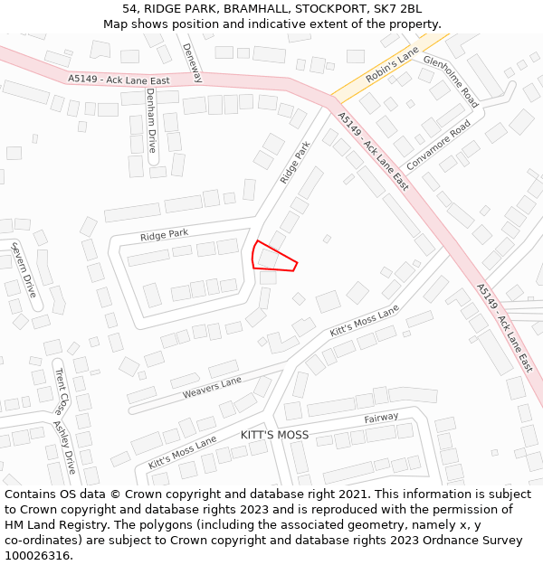 54, RIDGE PARK, BRAMHALL, STOCKPORT, SK7 2BL: Location map and indicative extent of plot