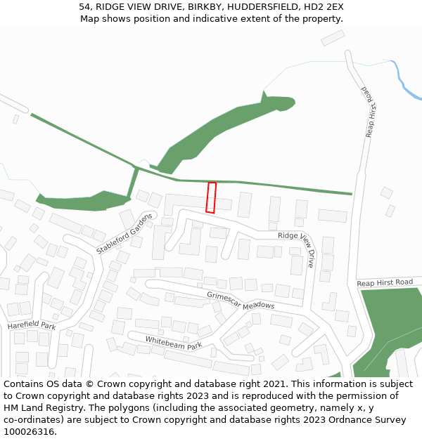 54, RIDGE VIEW DRIVE, BIRKBY, HUDDERSFIELD, HD2 2EX: Location map and indicative extent of plot