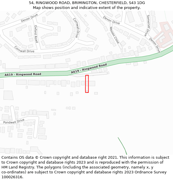 54, RINGWOOD ROAD, BRIMINGTON, CHESTERFIELD, S43 1DG: Location map and indicative extent of plot