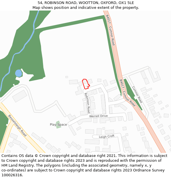 54, ROBINSON ROAD, WOOTTON, OXFORD, OX1 5LE: Location map and indicative extent of plot