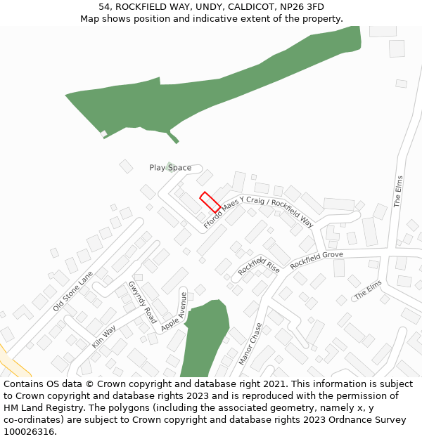 54, ROCKFIELD WAY, UNDY, CALDICOT, NP26 3FD: Location map and indicative extent of plot