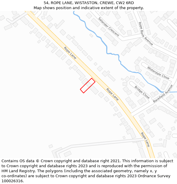 54, ROPE LANE, WISTASTON, CREWE, CW2 6RD: Location map and indicative extent of plot